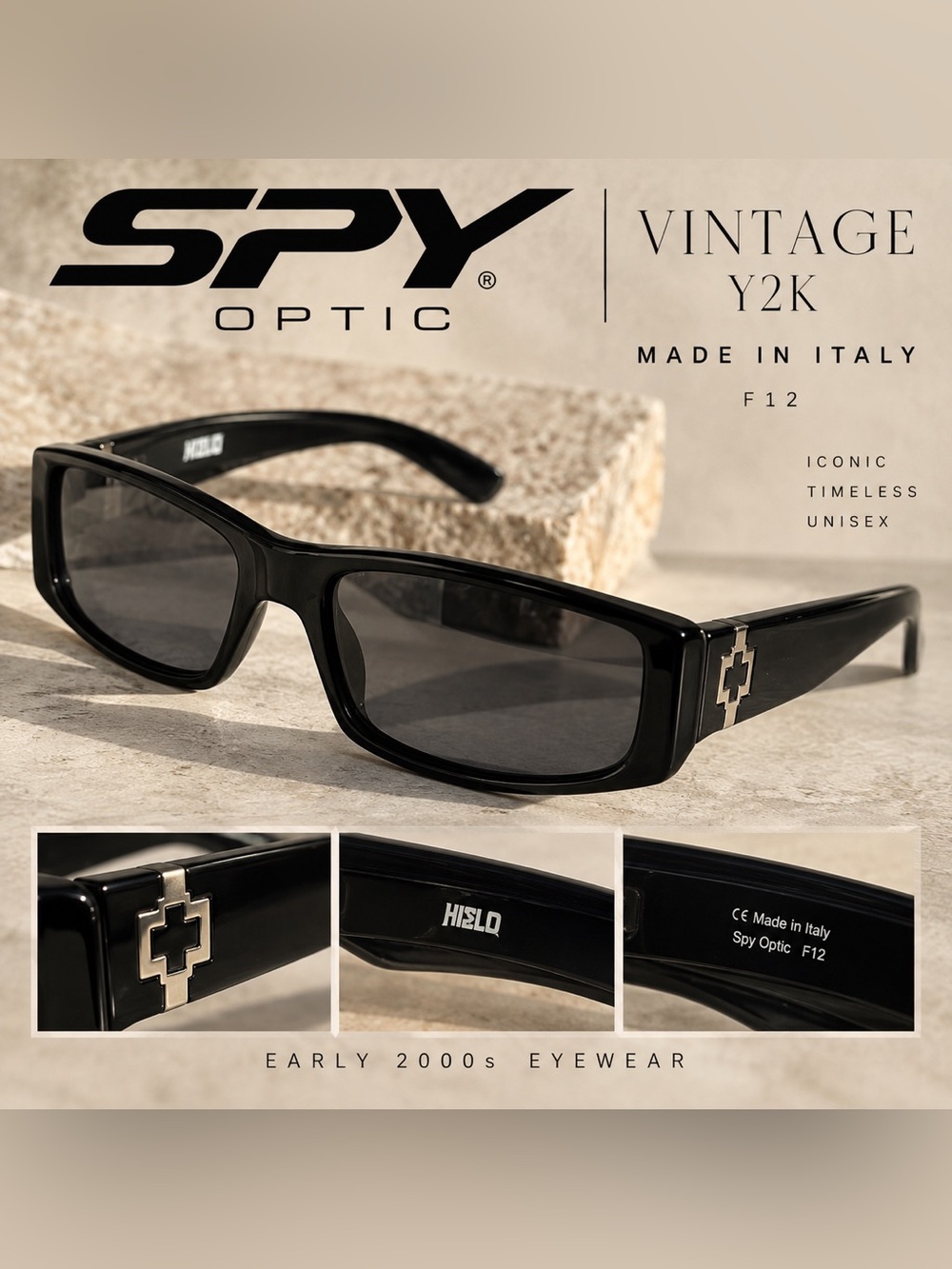 Y2K SPY Optic F12 Made in Italy Black Wrap Sunglasses/ unisex